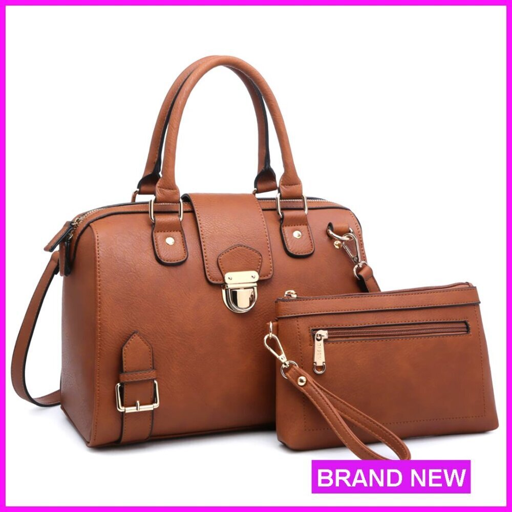 Medium Vegan Leather Satchel Tote with Adjustable Strap and Multiple Pockets